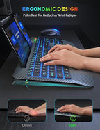 Wireless Keyboard and Mouse Backlits, Wrist Rest, Jiggler Mouse, Rechargeable - Image 3