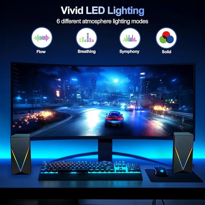 RGB Desktop Speakers with Enhanced Bass, Volume Control & 6 Colorful Lights - Image 5