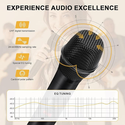 4-Channel Wireless Microphone System, UHF Compact Cordless Mic Set w/ 4x10 - Image 2