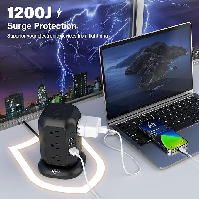 Power Strip Tower with USB Ports-AiJoy Surge Protector with 12 AC Outlet and 4 - Image 3