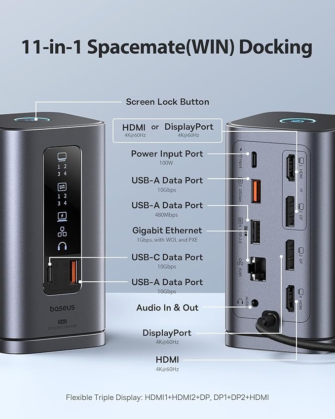 Baseus Spacemate Docking Station, 11-in-1 USB-C Dock - Image 2