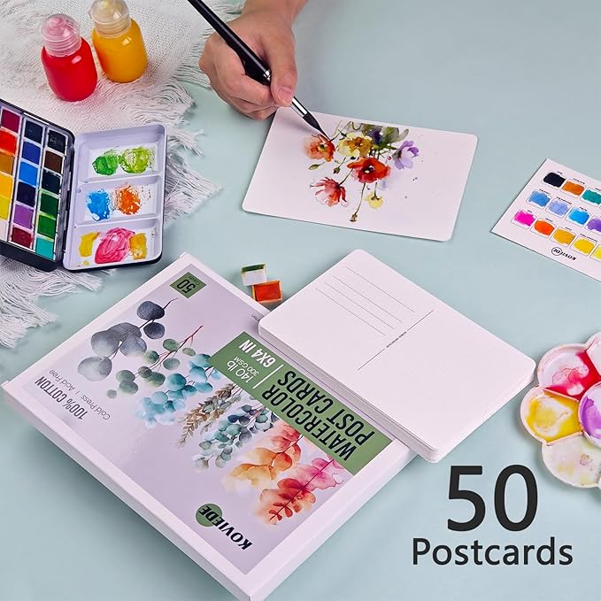 KOVIEDE 50 Sheets 4x6 Watercolor Postcards, 140lb/300gsm 100% Cotton Blank - Image 2
