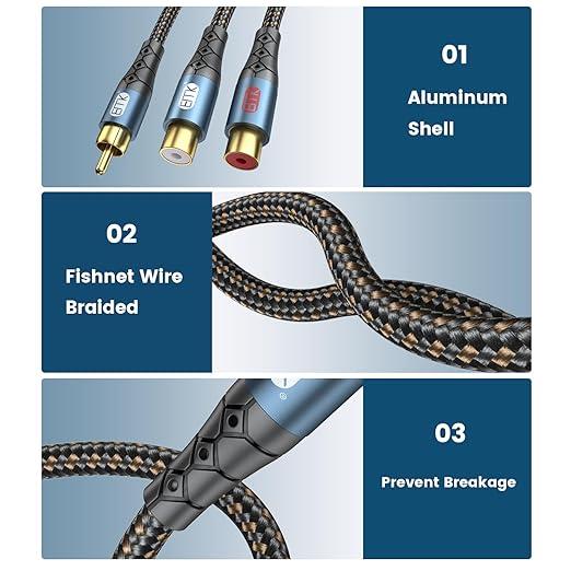 EMK RCA Splitter 1 Male to 2RCA Female Copper Shell Gold-Plated Y Adapter RCA - Image 4