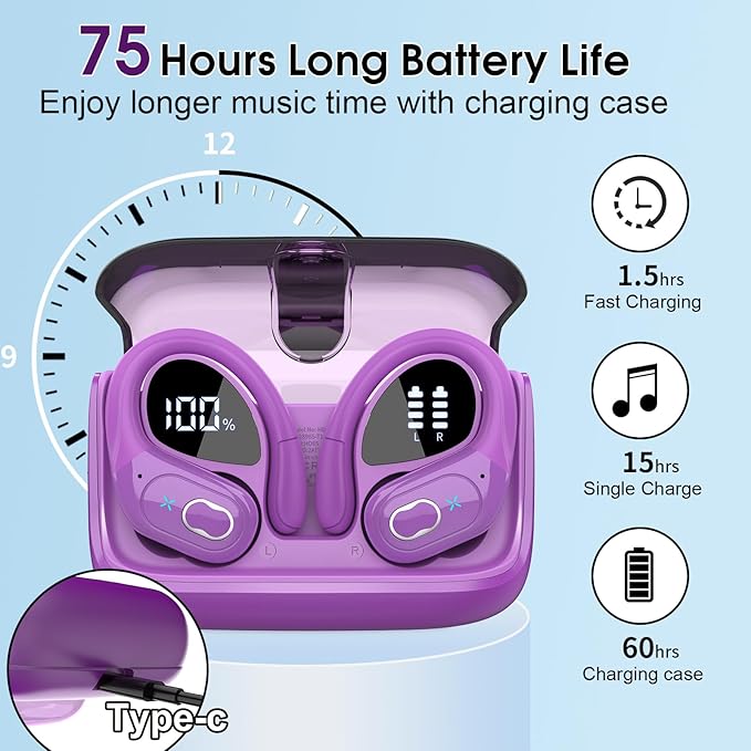 Wireless Earbuds 75hrs Bluetooth 5.4 Headphone Sport, 2026 Bluetooth Earbuds - Image 6