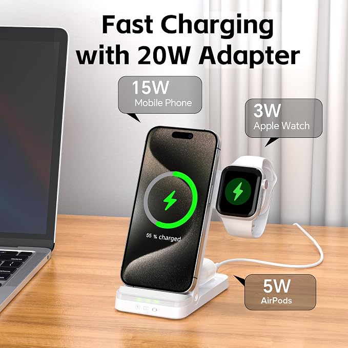 Wireless Charger, Tribone 3 in 1 Foldable Fast Charger - Image 5
