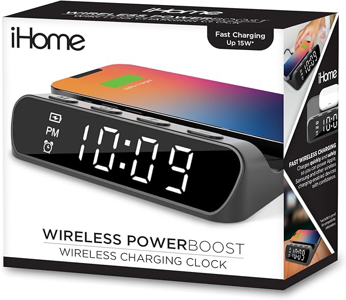 iHome Wireless Charger with Alarm Clock, Compact Digital Alarm Clock - Image 6