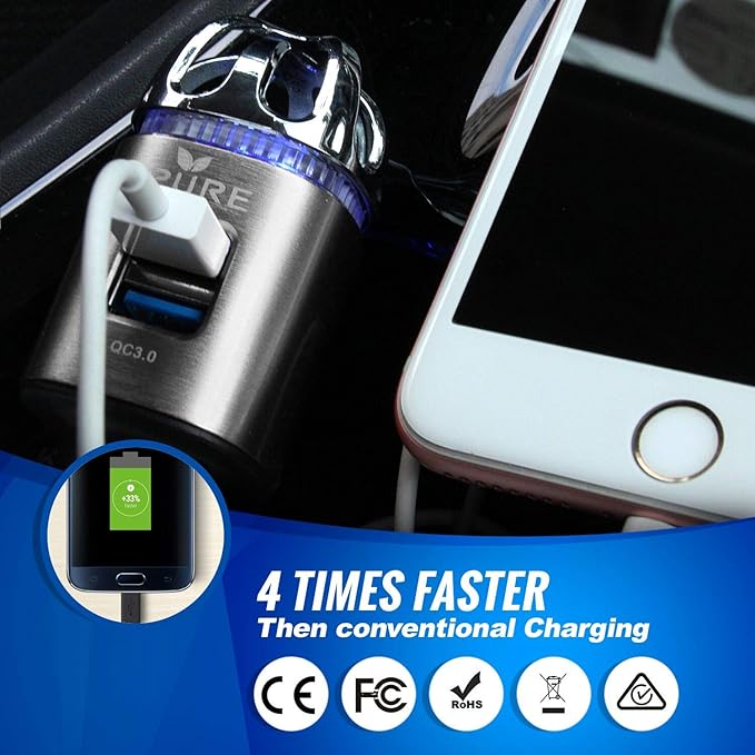 Car Air Purifier 3in1 Premium Stainless Steel Air Filter Ionizer w/Dual USB - Image 7