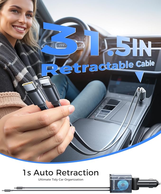 【2025 Ultra-Compact】 SUPERONE Retractable Car Charger, 5 in 1 Car Phone Charger - Image 5