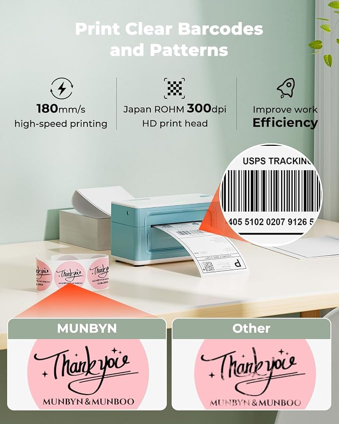 MUNBYN Bluetooth Thermal Label Printer 941B, Wireless 300DPI 4x6 Shipping Label - Image 4