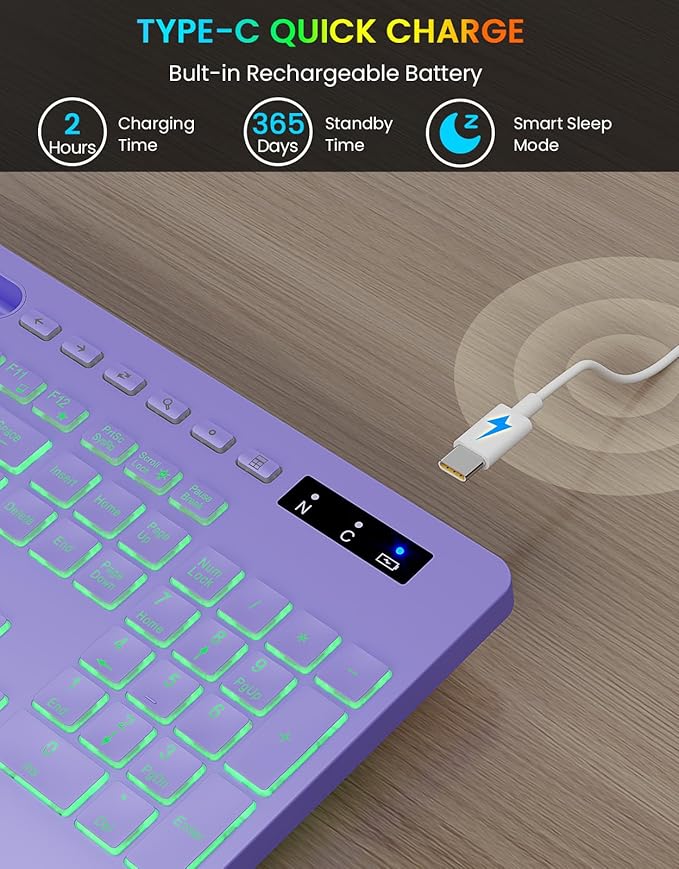Wireless Keyboard with 7 Colored Backlits, Wrist Rest, Phone Holder, - Image 4