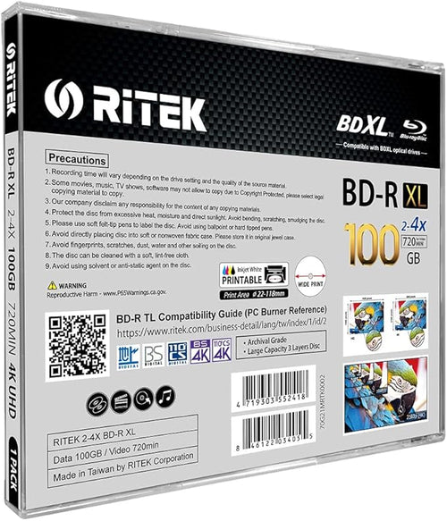 10 Pack Ritek BD-R XL BDXL 100GB Triple Layers 4X White Inkjet Hub Printable - Image 2