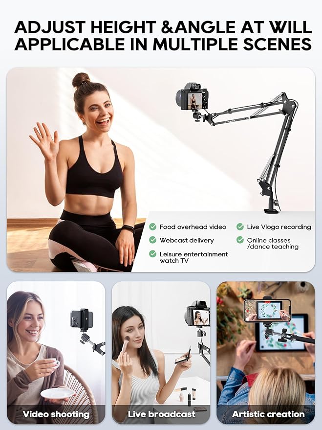 Overhead Camera Mount, 5lb Horizontal Load-Bearing, 360° Adjustable Stand - Image 3