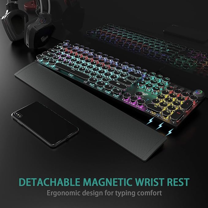 AULA F2088 Typewriter Style Mechanical Gaming Keyboard Blue Switches, Rainbow - Image 4