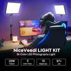 2-Pack Photography Lighting Kit, NiceVeedi 25W LED Video Light Kit, 2900-7000K - Image 2