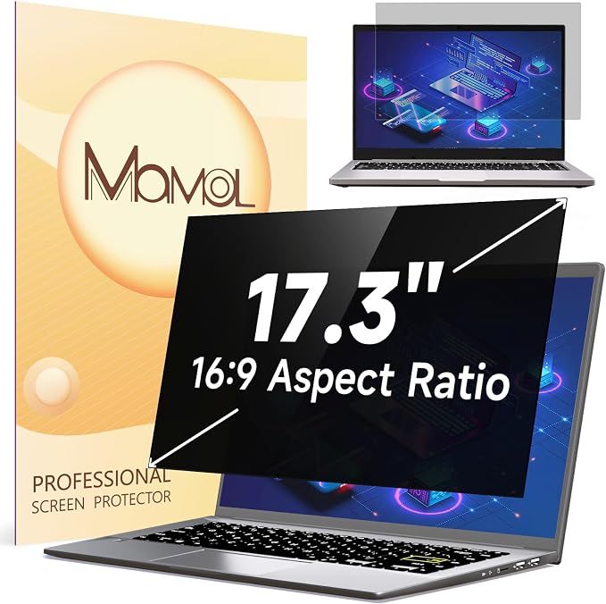 Mamol Laptop Privacy Screen 17.3 Inch, Anti Blue Light Glare Filter, Removable by Mamol