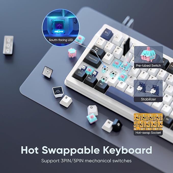 RedThunder K95 Wireless Mechanical Keyboard, TFT Screen & Knob, Tri-Mode - Image 6