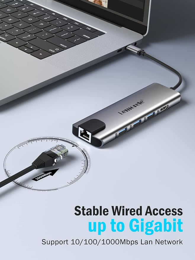 Lemorele USB C Hub Multiport Adapter 9 in 1 w/Gigabit Ethernet, 100W PD - Image 3