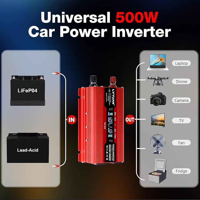 LVYUAN 500W Car Power Inverter 12V to 110V DC to AC - Image 4