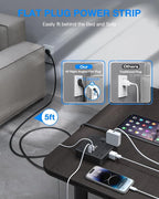 Flat Plug Surge Protector Power Strip, HUNIAN 12 Widely Spaced Outlets - Image 3