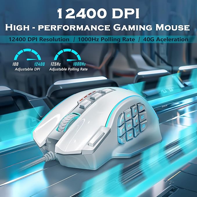 Redragon Gaming Mouse, MMO Gaming Mouse UP 12400 DPI, 19 Macro Programmable - Image 2