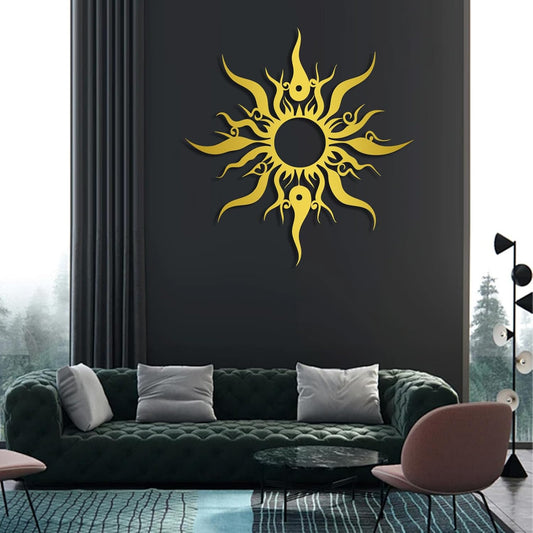 Hotuijxca Metal Wacky Sun Wall Art, Wacky Sun Metal Decor for Livingroom, Bedroom (Gold, 19"x18"/47x45cm, metal wall art)