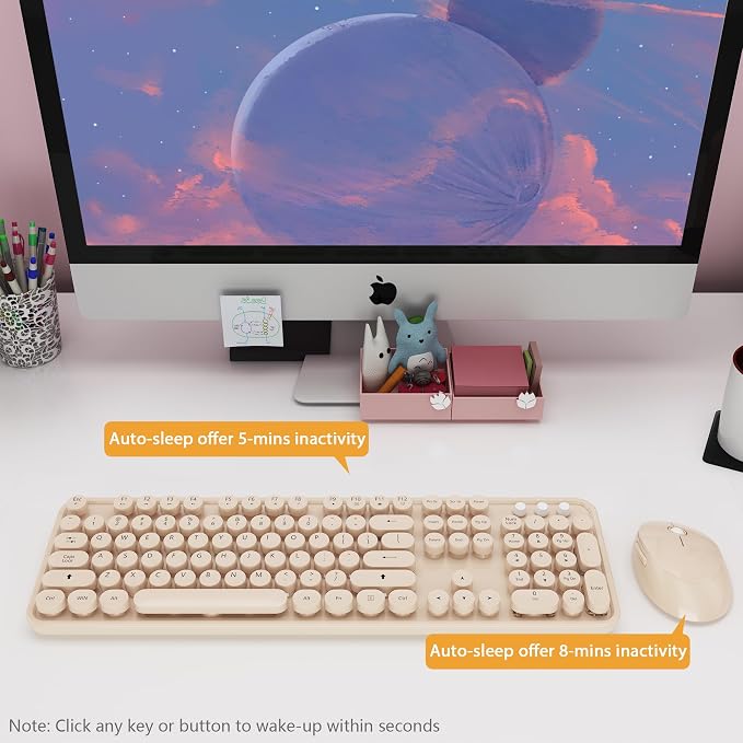 Wireless Keyboard and Mouse Combo, Cute Colorful 104 Keys Typewriter Retro - Image 4