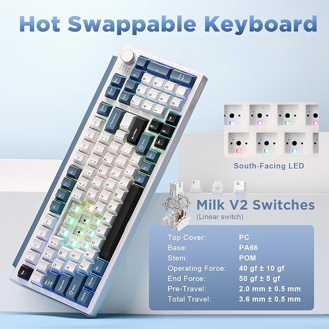 K98 Wireless Mechanical Keyboard, Tri-Mode BT5.0/2.4GHz/USB-C Hot Swappable - Image 3