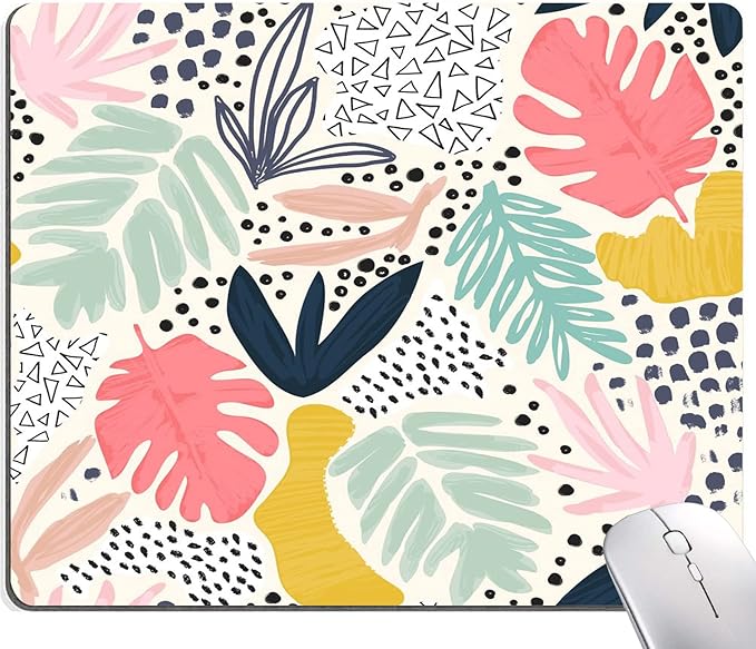 Mouse Pad, Colorful Palm Tropical Plants Mouse Pad, Square Waterproof Cute by Armanza