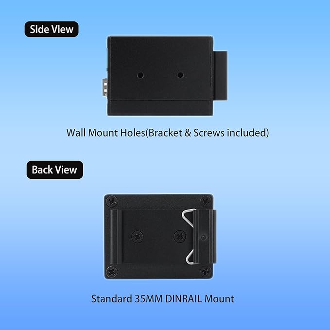 Industrial Mini Gigabit Ethernet Switch, 2-Port RJ45 + 1-Port SFP, Unmanaged - Image 3