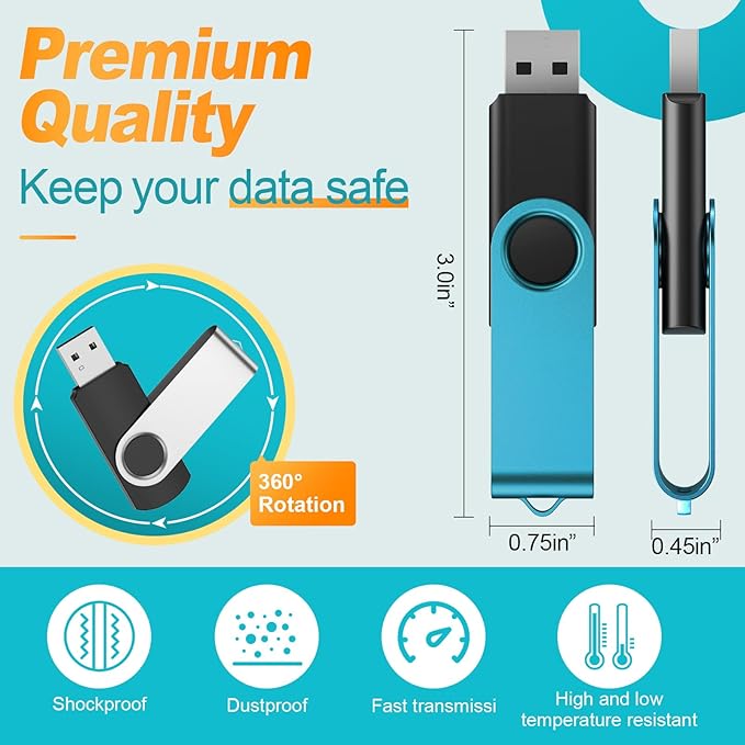 Kepmem Swivel Pen Drive 8GB USB 3.0 Memory Stick Pack of 10, Colorful Multipack - Image 5