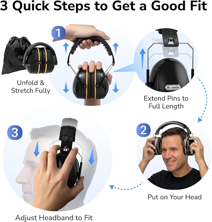 Dr.meter Hearing Protection Ear Muffs, 31dB Noise Reduction Safety Earmuffs - Image 8