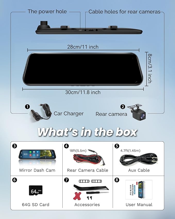 12'' Rearview Mirror Camera - Image 9