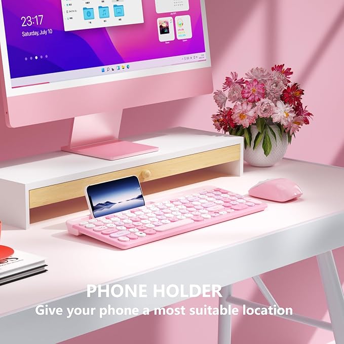 Retro Wireless Keyboard with Round Keycaps, 2.4GHz Full-Size USB Cute Wireless - Image 4