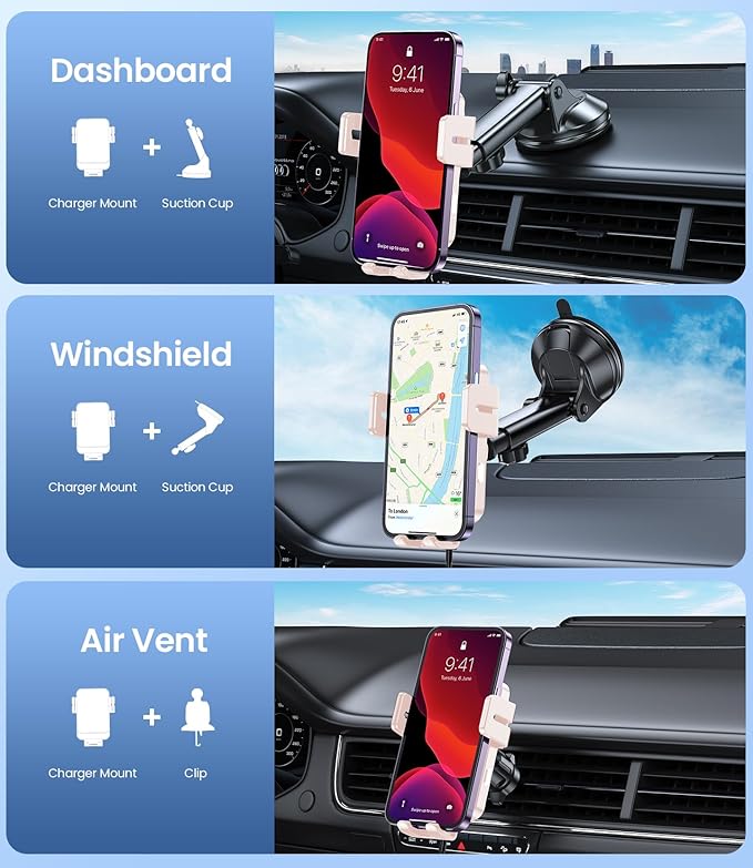 MOKPR Wireless Car Charger, 15W Fast Charging Auto-Clamping Car Mount - Image 2