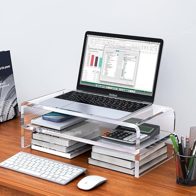 Egchi Acrylic Monitor Stand, 2 Tiers Clear Monitor Riser Computer Stand - Image 8