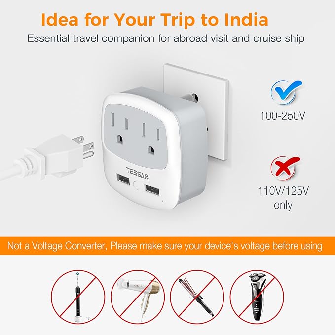 TESSAN US to India Plug Adapter, Type D Travel Adaptor - Image 6