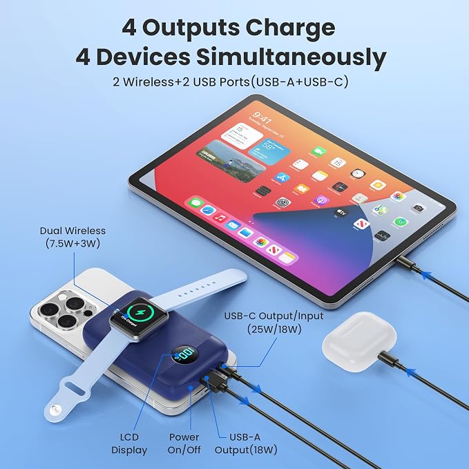 Magnetic Portable Charger for iPhone, 10800mAh 4-in-1 Wireless Power Bank - Image 3