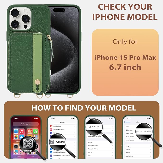LAMEEKU for iPhone 15 Pro Max Wallet Case, Zipper Leather Card Slots Crossbody - Image 6