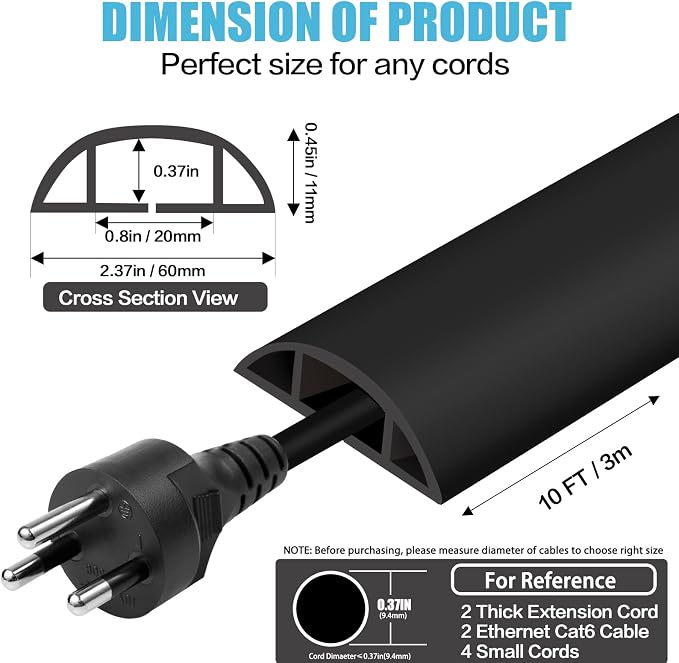 Floor Cord Cover Cavity 0.8"x0.37" Self Adhesive Cord Hider, 10FT Low Profile - Image 2