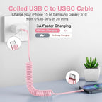 USB C to C Cable 3FT for Car, Coiled USB C Fast Charging Cable for iPhone - Image 2