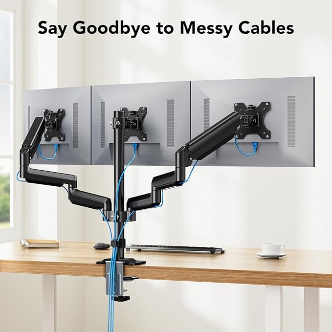HUANUO Triple Monitor Mount for 13-27 inch Computer Screens, Gaming 3 Monitor - Image 7