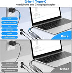 USB C Splitter，2 in 1 USB C Headphone and Charger Adapter Audio Dongle Cable - Image 5