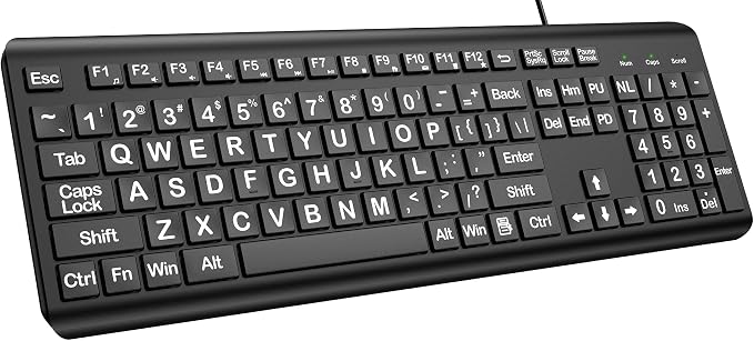 Large Print Computer Keyboard, Wired USB Full Size Quiet Keyboard by EDJO