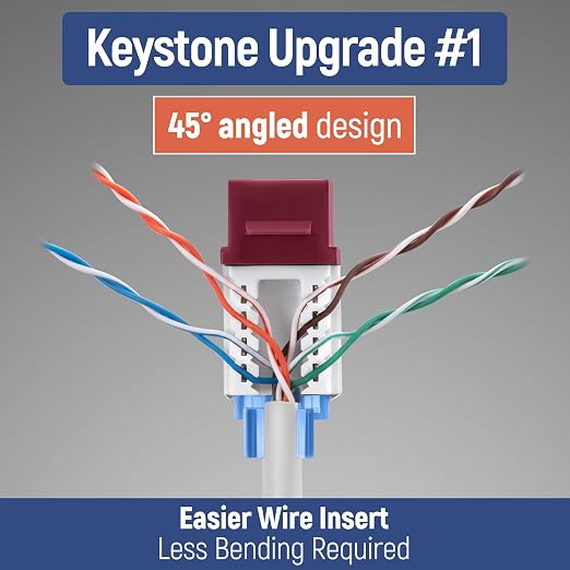 Everest 45° Angled RJ45 Cat5e Keystone Jacks 50-Pack in Red - Image 3