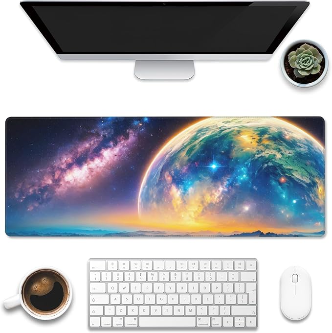 Desk Mat, Galaxy Earth Planet Desk Pad, Science Fiction Cosmic Large Gaming by Eflxamz