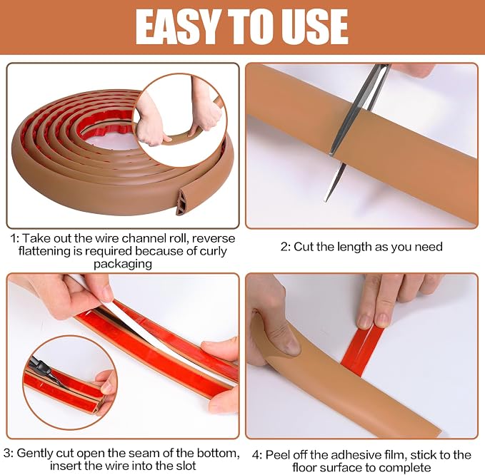 Floor Cord Cover Cavity 0.8"x0.37" Self Adhesive Cord Hider, 3.3FT Low Profile - Image 8