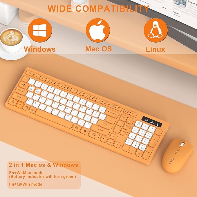 Wireless Keyboard and Mouse Combo, Full-Sized Wireless Keyboard and Adjustable - Image 6