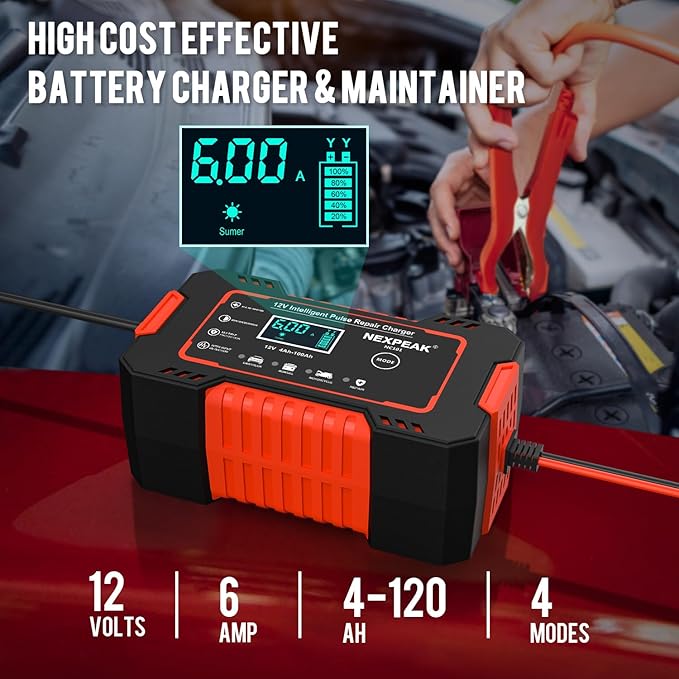 Car Battery Charger, 12V 6A Smart Battery Trickle Charger Automotive Battery - Image 2