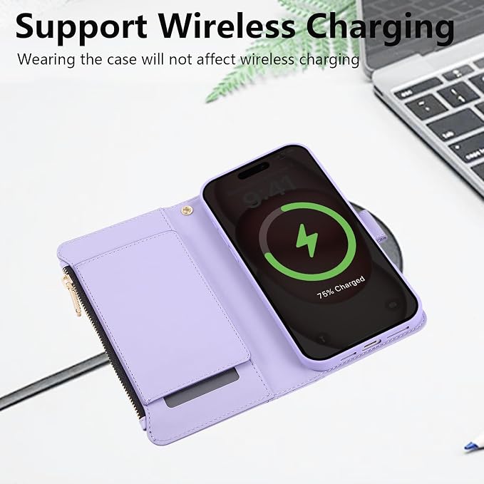 Compatible with iPhone 14 Pro Wallet Phone Case-PU Leather Magnetic Flip Cover - Image 7