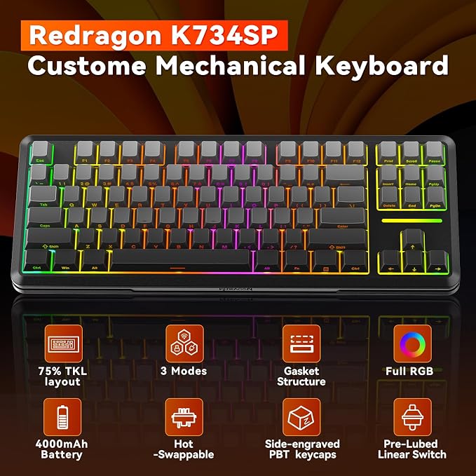 Redragon Wireless Mechanical Keyboard, 3-Modes Bluetooth Gasket Hot Swappable - Image 2